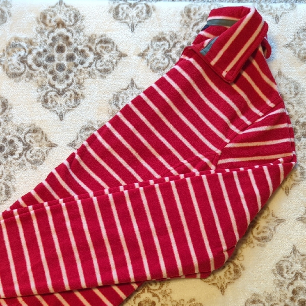 Lands' End Red and White Striped Fleece Pullover with Collar - Picture 3 of 5